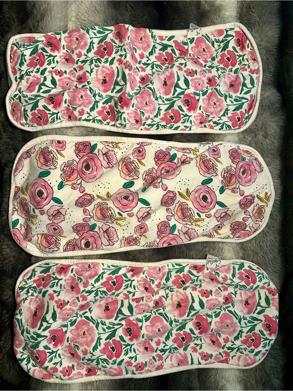 Copper Pearl Pink Floral Burp Cloths - Set of 3